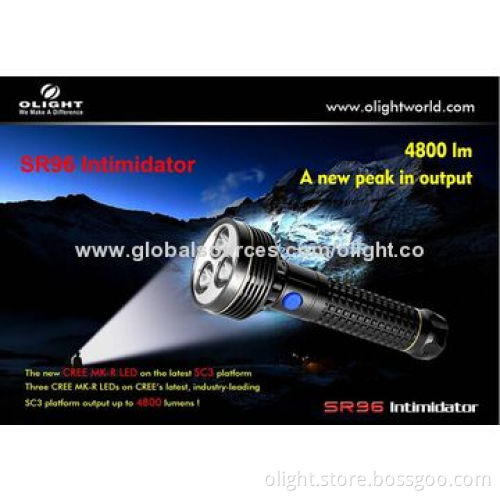 SR96 Rechargeable Flashlight with Maximum Output of 4,800lm and Aluminum Body